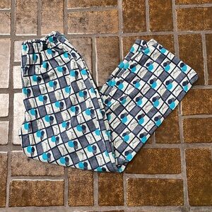 Vintage Handmade Blue Cherry Print High Waisted Wide Leg Pant